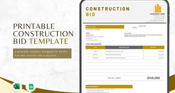 Editable Bid Templates in Excel to Download